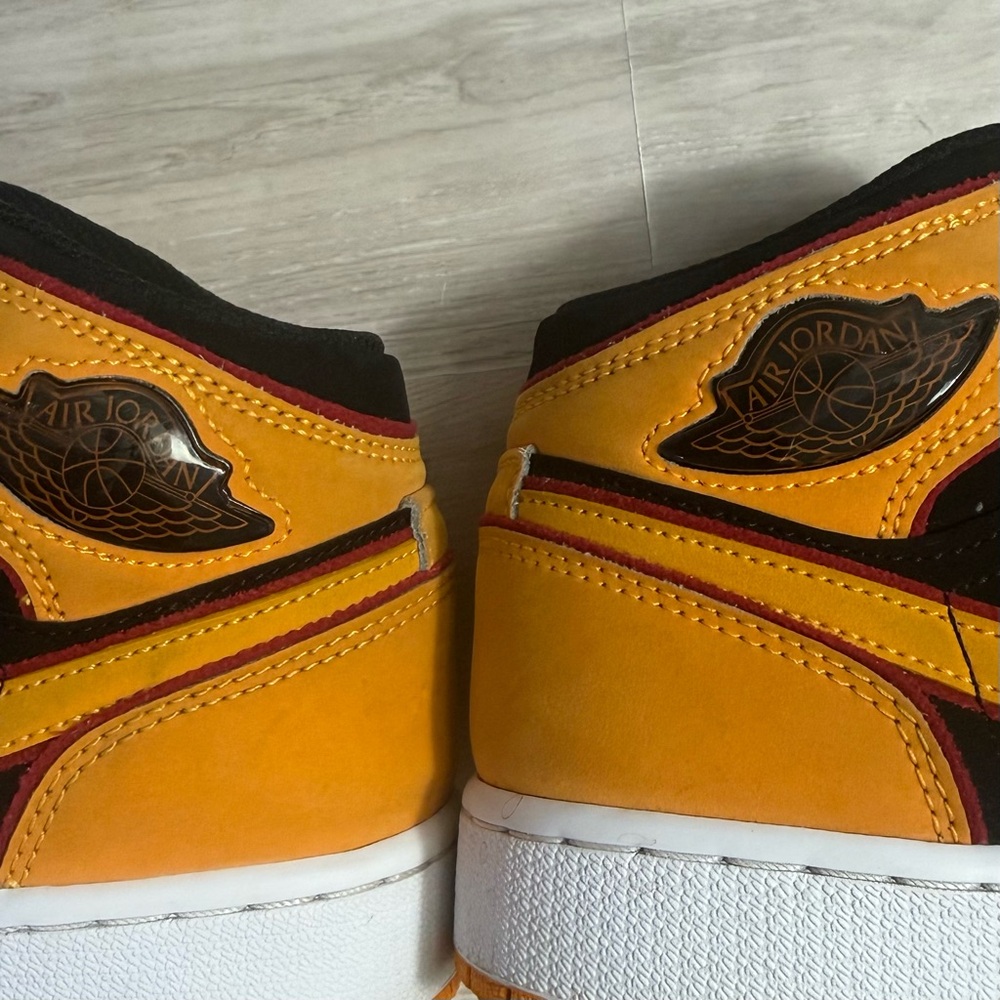 Nike Air Jordan 1 Mid Black Gold Orange Red Youth 5Y Sneakers - Picture 7 of 13